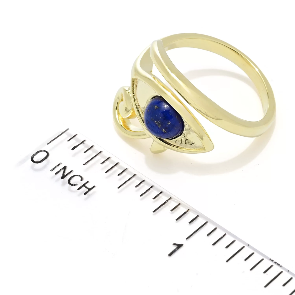 0.89 Cts Lapis Lazuli Egyptian Eye of Horus Ring in 18K Gold Plated 925 Silver