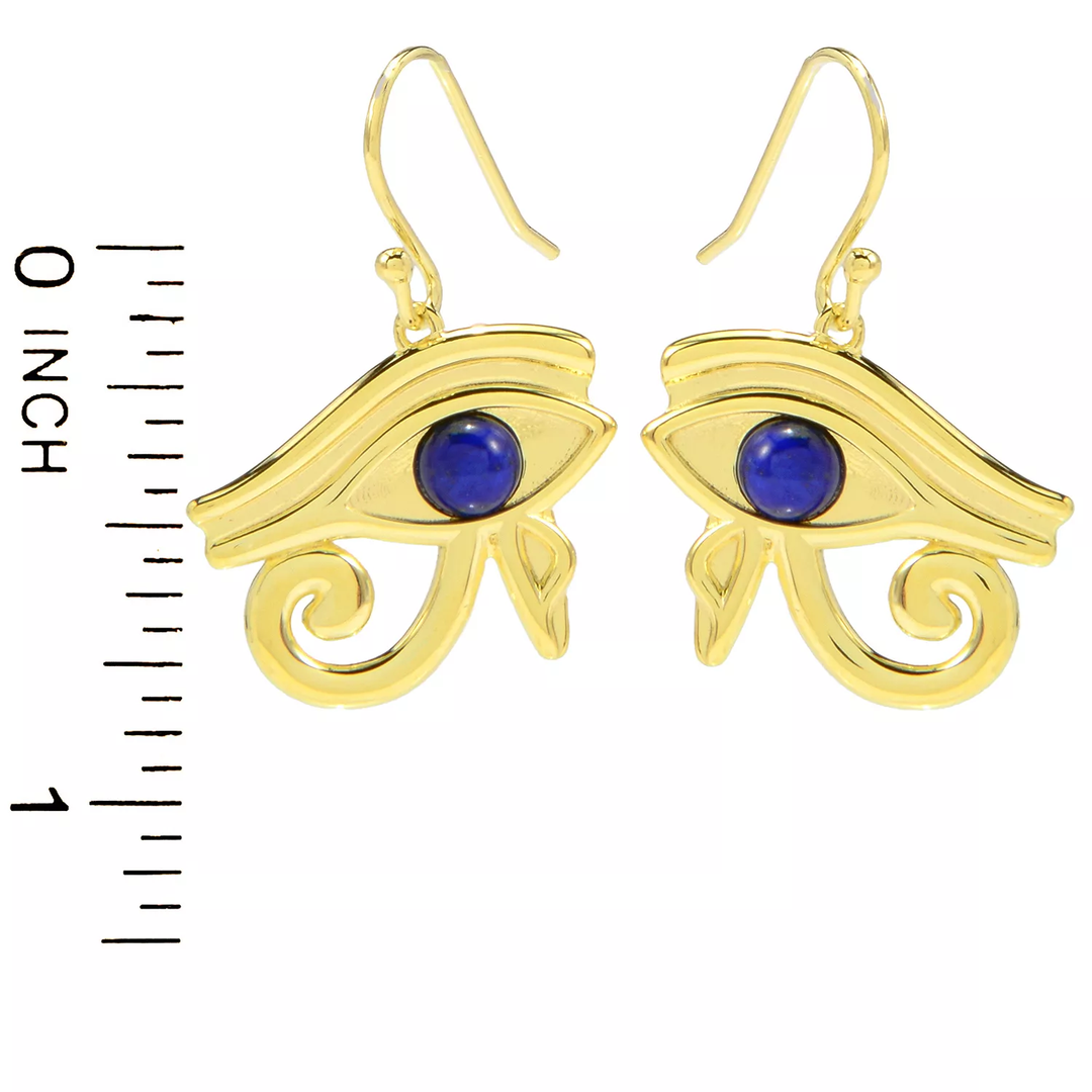 1.30 Cts Lapis Lazuli Egyptian Eye of Horus Drop Earring in 18K Gold Plated 925 Silver