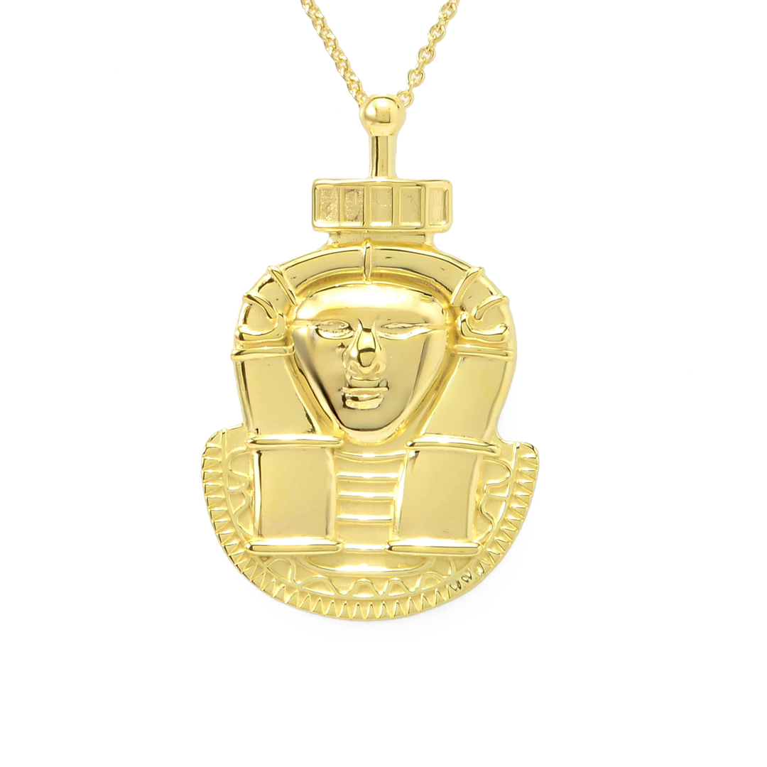 Egyptian Goddess Hathor Pendant in 18K Gold Plated 925 Silver w/ 18"+2" Chain