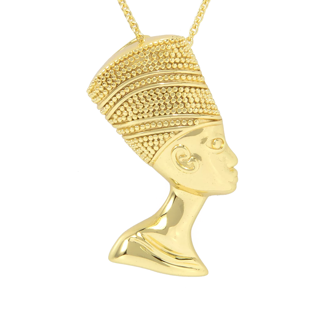 Queen Nefertiti Pendant in 18K Gold Plated 925 Silver w/ 18"+2" Chain