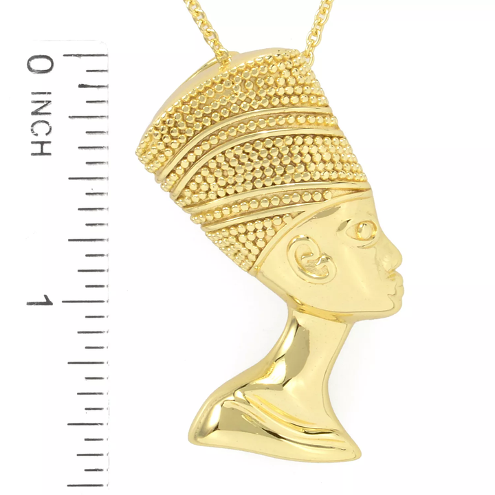 Queen Nefertiti Pendant in 18K Gold Plated 925 Silver w/ 18"+2" Chain