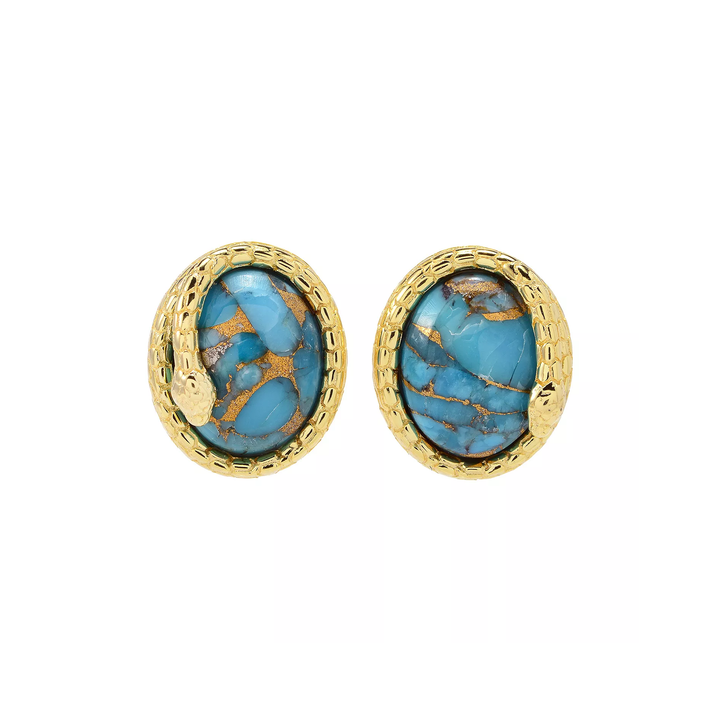 3.60 Cts Turquoise Egyptian Snake Wrap Stud Earring in 18K Gold Plated 925 Silver