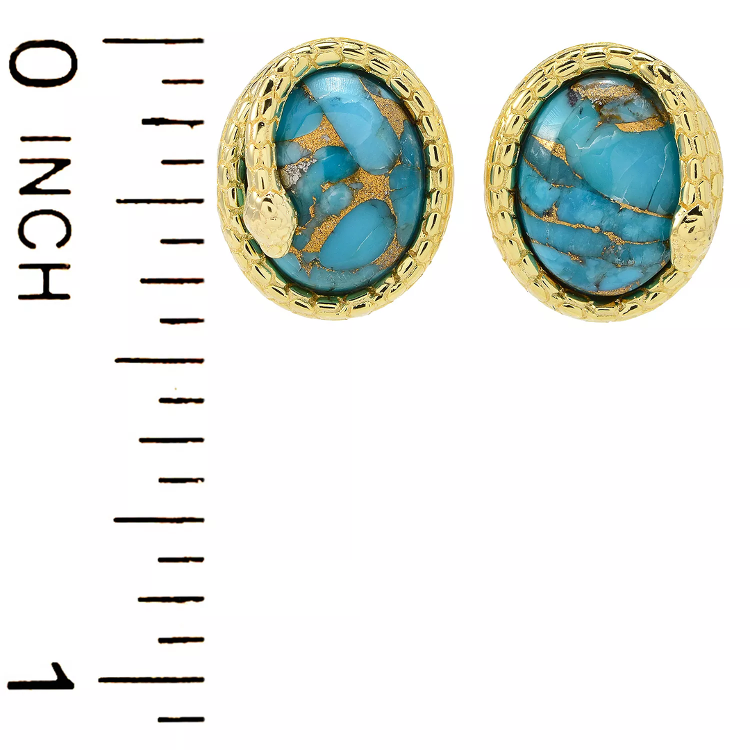 3.60 Cts Turquoise Egyptian Snake Wrap Stud Earring in 18K Gold Plated 925 Silver