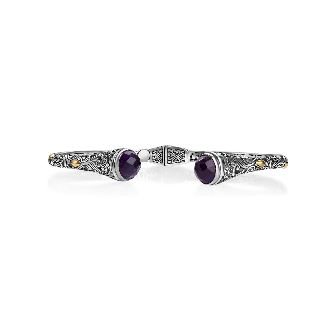 1.30 Cts Amethyst Cuff Bracelet in Two Tone 925 Silver