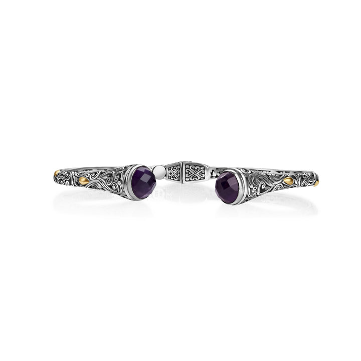 1.30 Cts Amethyst Cuff Bracelet in Two Tone 925 Silver