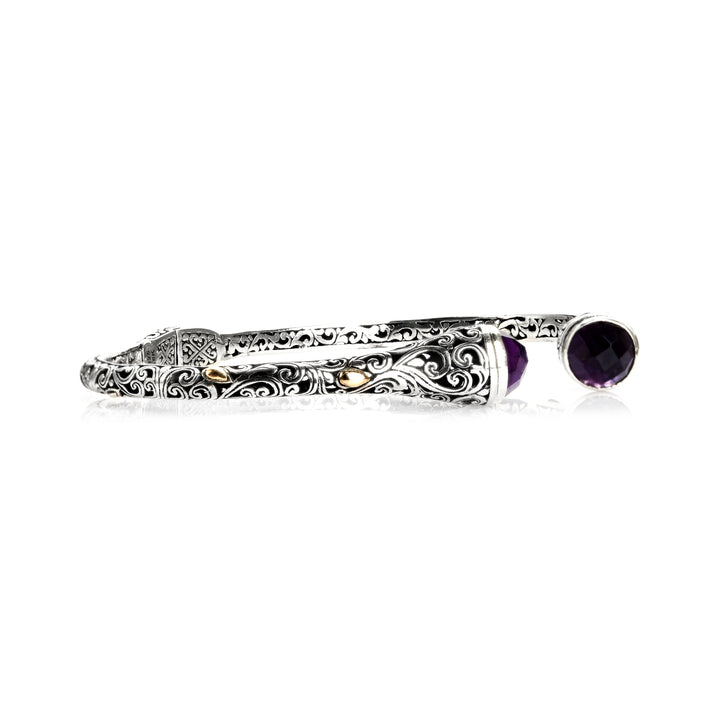 1.30 Cts Amethyst Cuff Bracelet in Two Tone 925 Silver