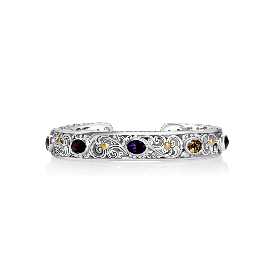 4.00 Cts Multi Gemstone Cuff Bracelet in Two Tone 925 Silver