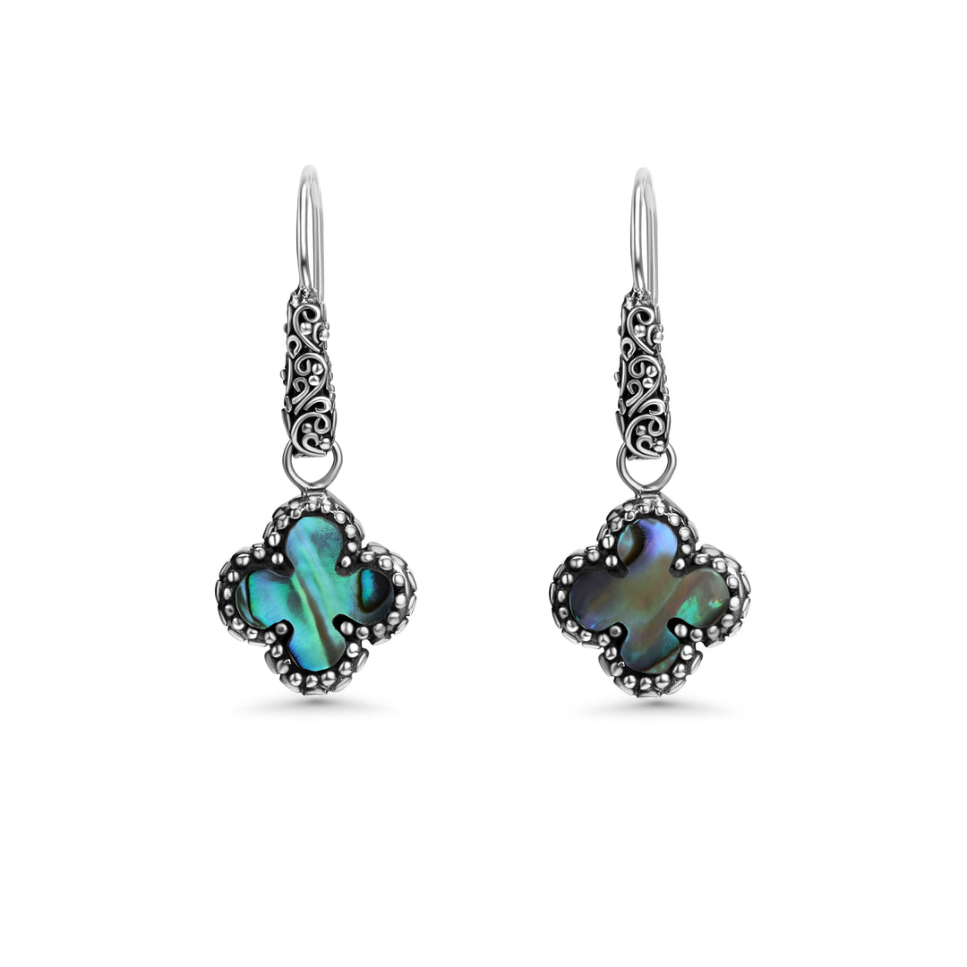 3.00 Cts Abalone Drop Earring in Oxidized 925 Silver