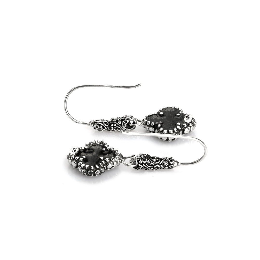 3.00 Cts Abalone Drop Earring in Oxidized 925 Silver