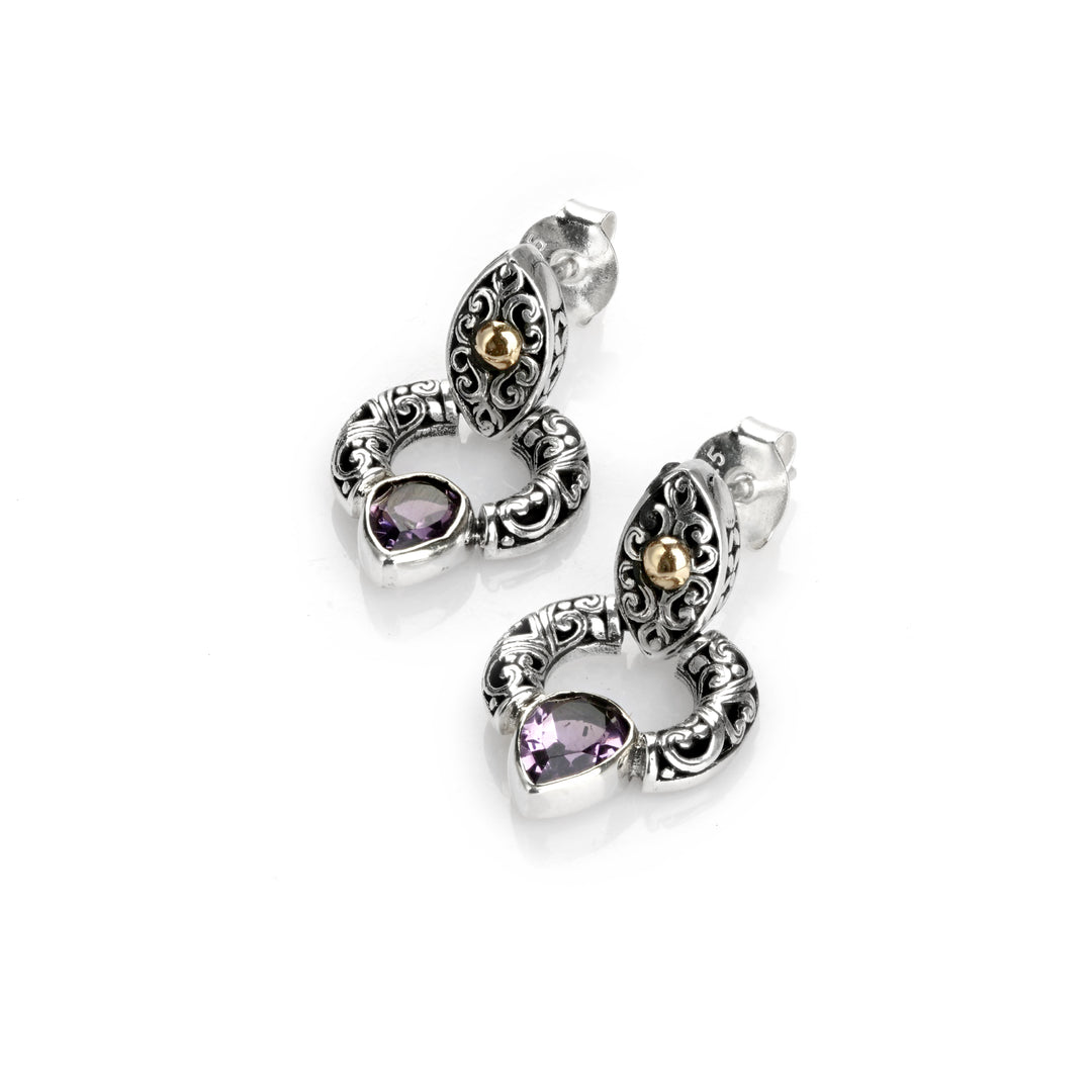 1.00 Cts Amethyst Door Knocker Earring in Two Tone 925 Silver