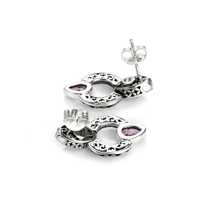 1.00 Cts Amethyst Door Knocker Earring in Two Tone 925 Silver