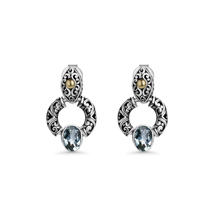 1.00 Cts Blue Topaz Door Knocker Earring in Two Tone 925 Silver