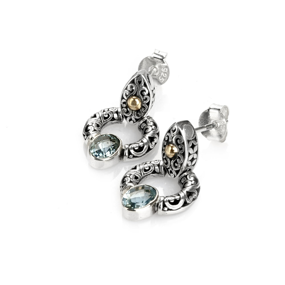 1.00 Cts Blue Topaz Door Knocker Earring in Two Tone 925 Silver