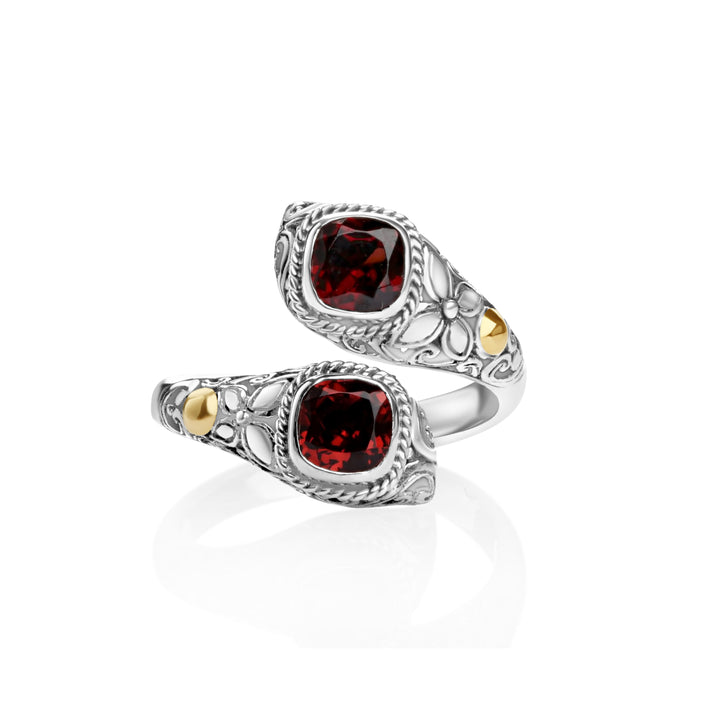 1.50 Cts Garnet Bypass Ring in Two Tone 925 Silver