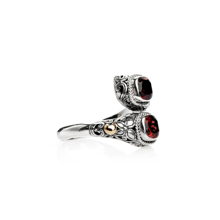 1.50 Cts Garnet Bypass Ring in Two Tone 925 Silver