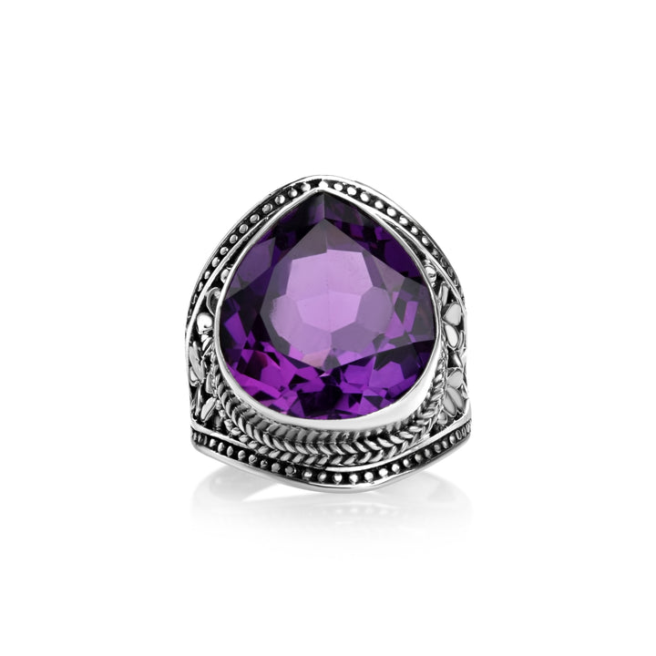 4.00 Cts Amethyst Statement Ring in Oxidized 925 Silver