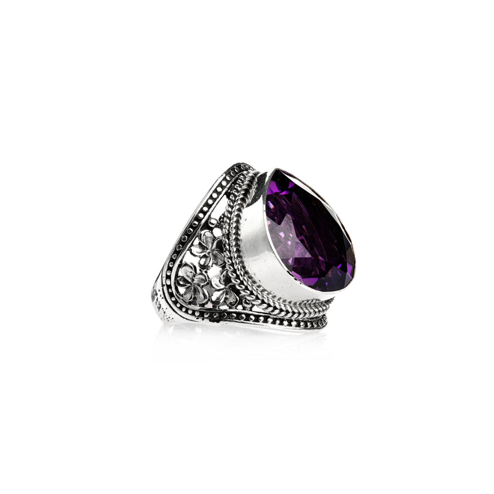 4.00 Cts Amethyst Statement Ring in Oxidized 925 Silver