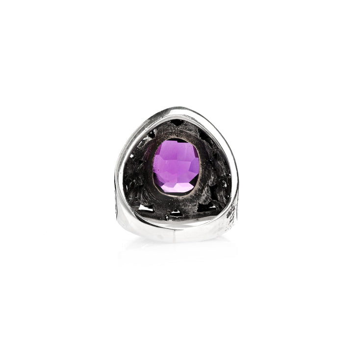 4.00 Cts Amethyst Statement Ring in Oxidized 925 Silver