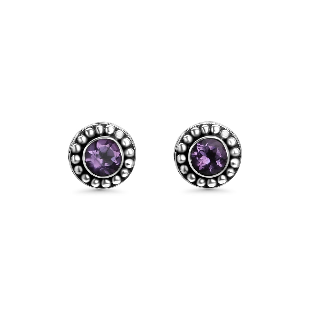 1.20 Cts Amethyst Stud Earring in Oxidized 925 Silver