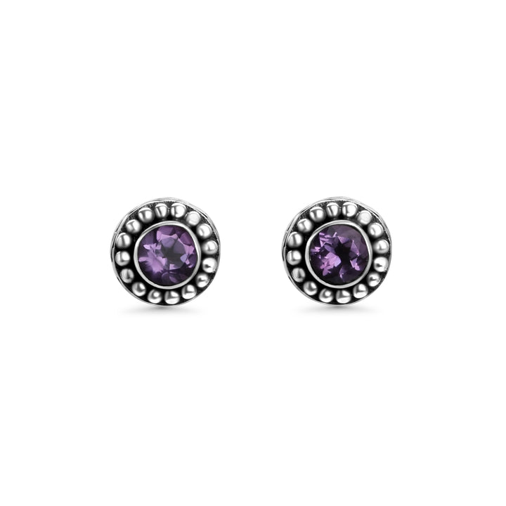 1.20 Cts Amethyst Stud Earring in Oxidized 925 Silver