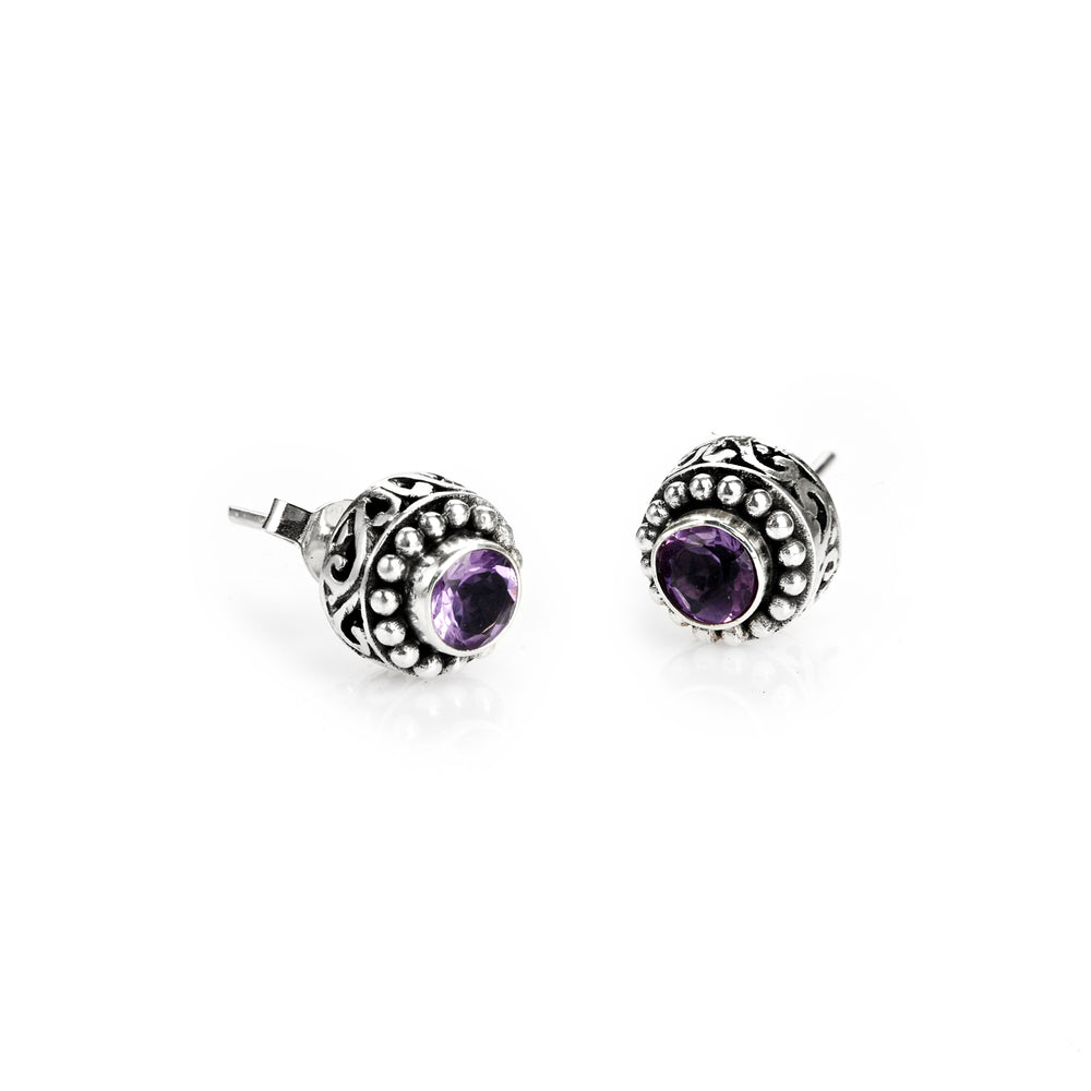 1.20 Cts Amethyst Stud Earring in Oxidized 925 Silver