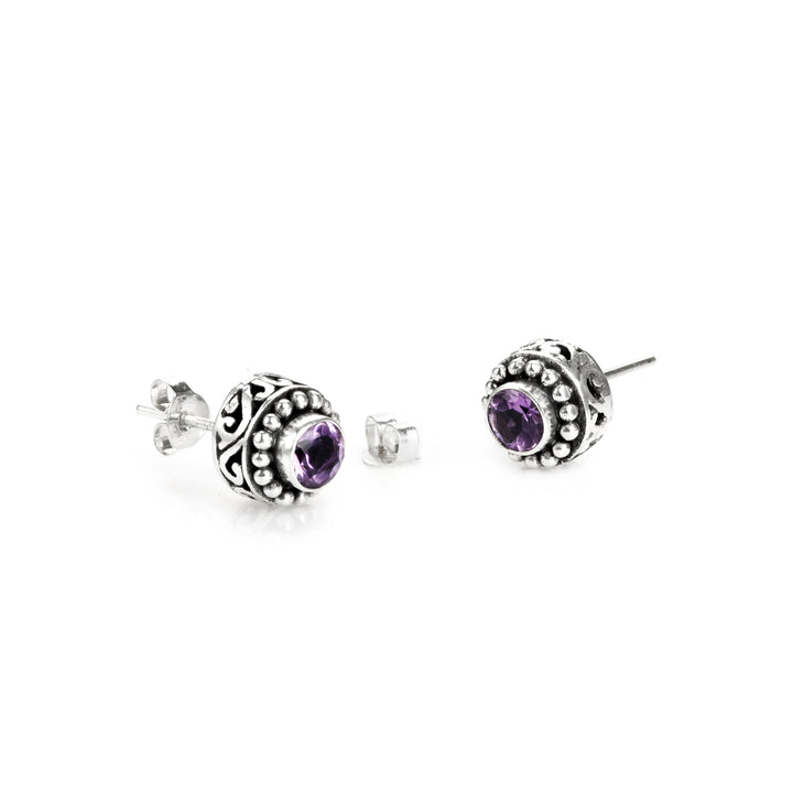 1.20 Cts Amethyst Stud Earring in Oxidized 925 Silver