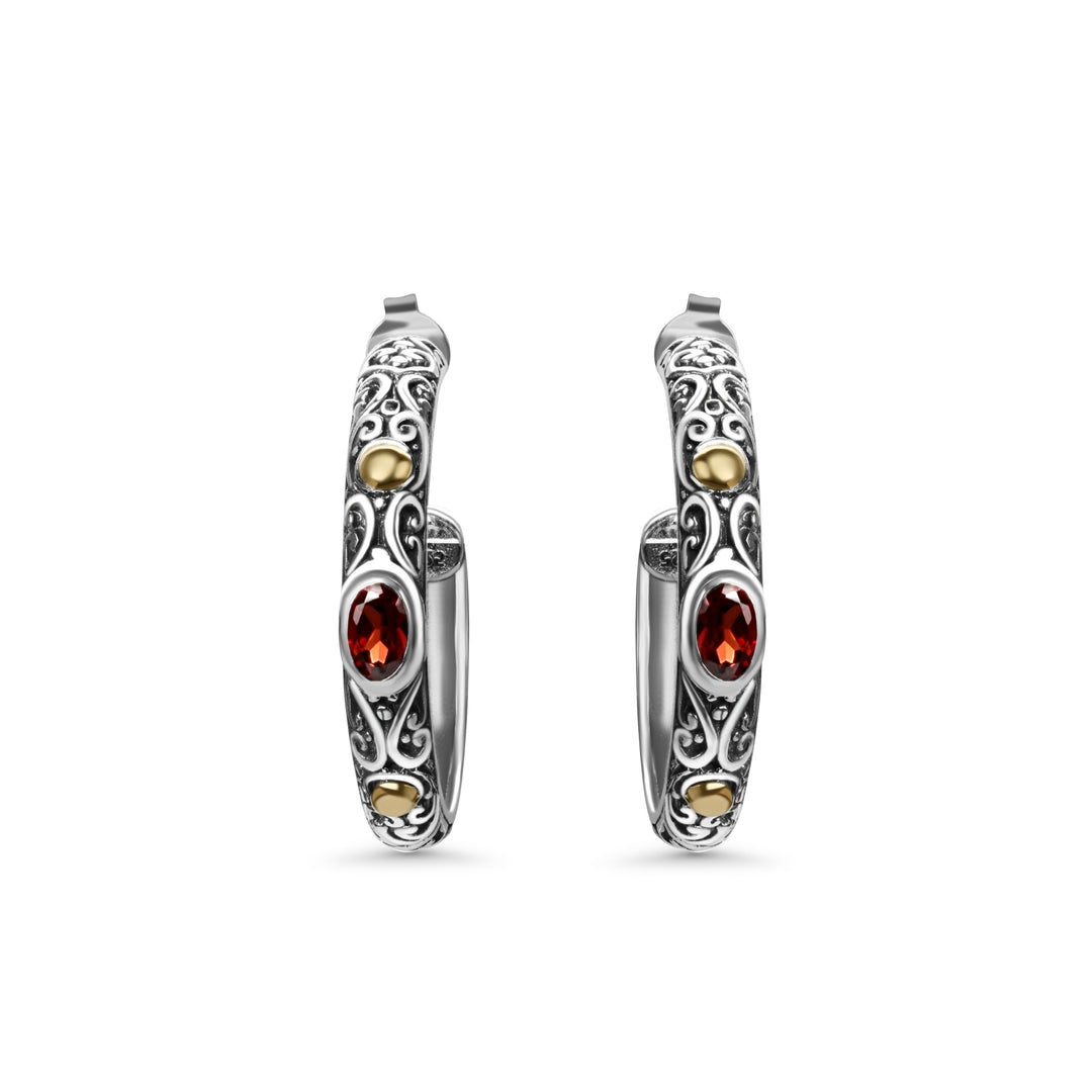 0.55 Cts Garnet Hoop Earring in Two Tone 925 Silver