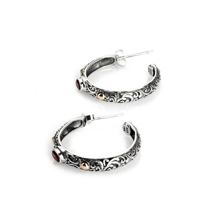 0.55 Cts Garnet Hoop Earring in Two Tone 925 Silver