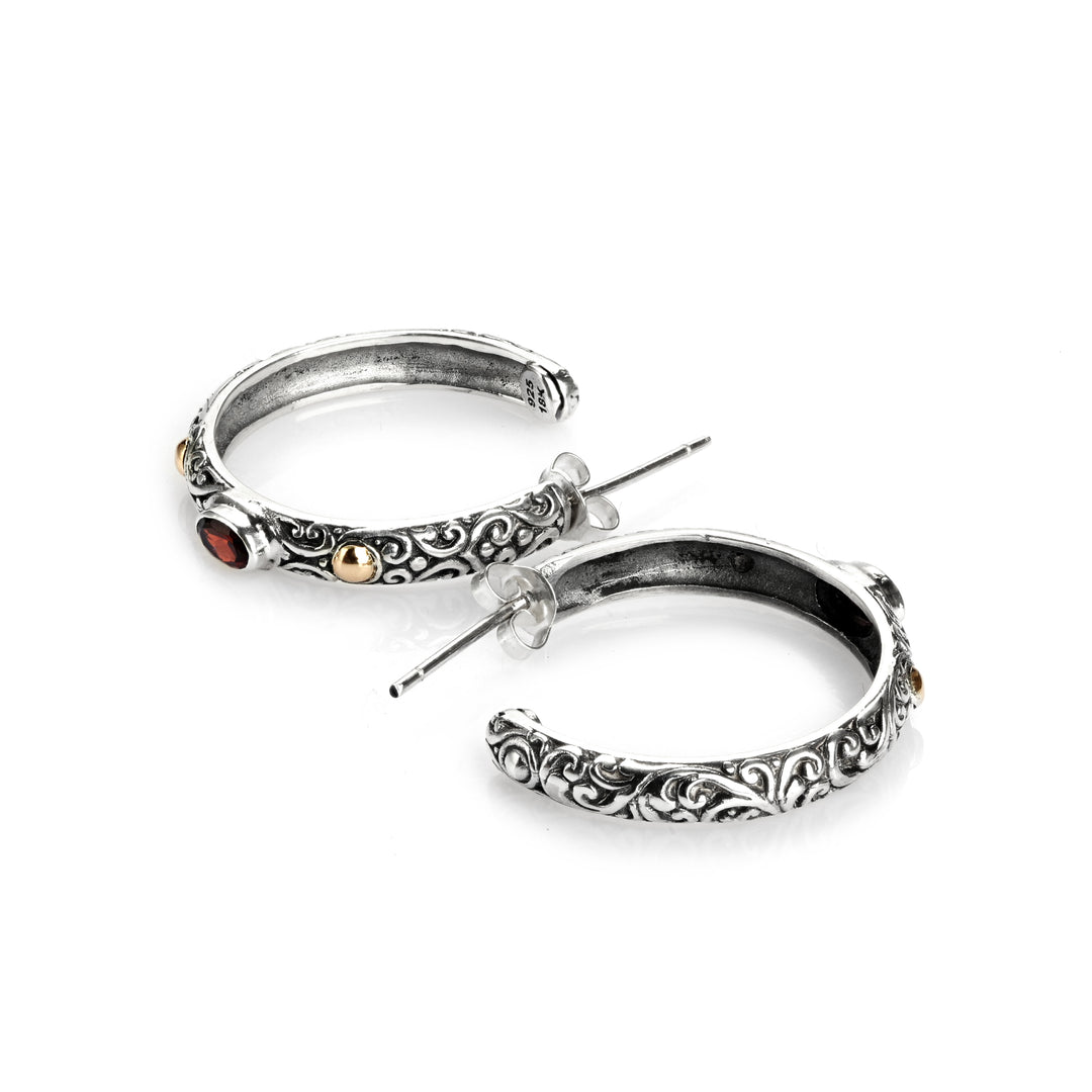 0.55 Cts Garnet Hoop Earring in Two Tone 925 Silver