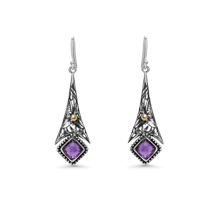 4.20 Cts Amethyst Drop Earring in Two Tone 925 Silver