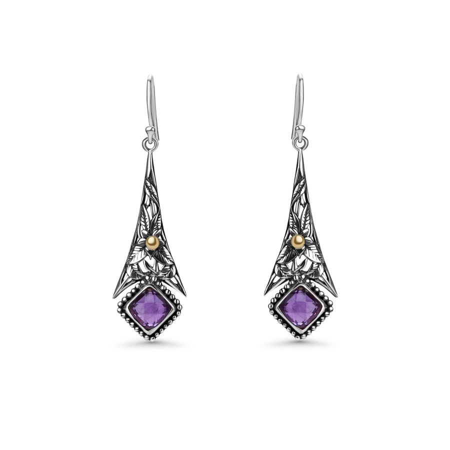 4.20 Cts Amethyst Drop Earring in Two Tone 925 Silver