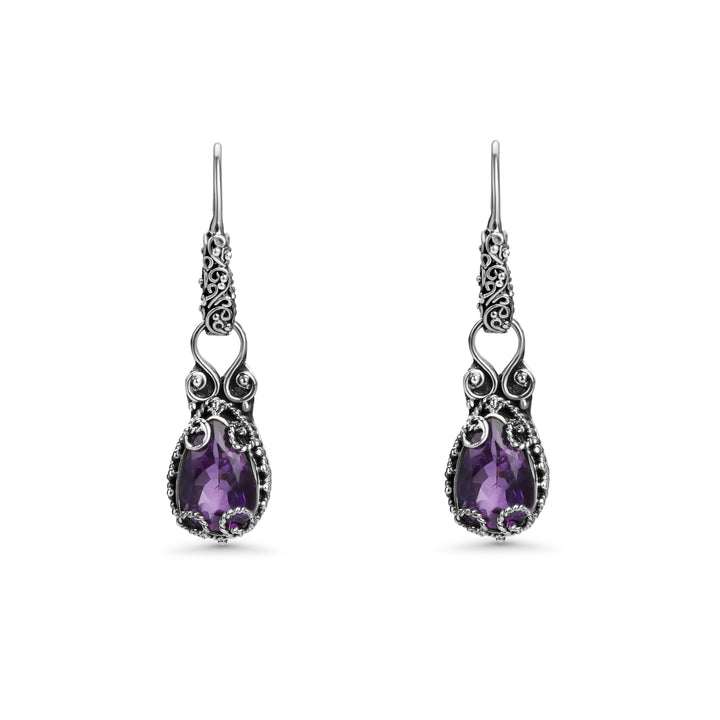 7.00 Cts Amethyst Dangle Earring in Oxidized 925 Silver