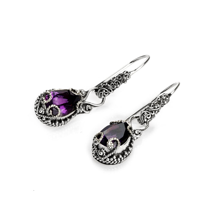 7.00 Cts Amethyst Dangle Earring in Oxidized 925 Silver