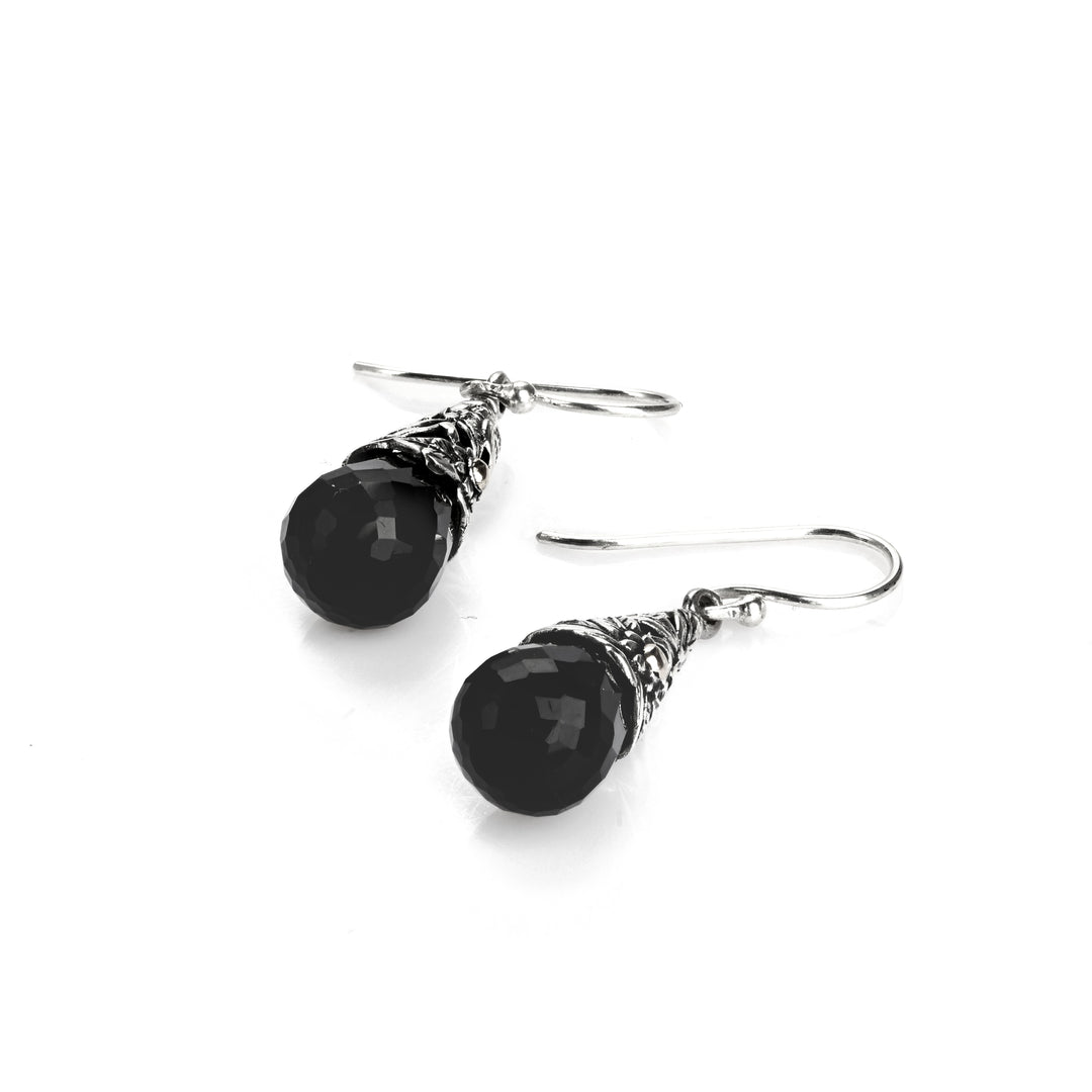 15.00 Cts Black Spinel Dangle Earring in Two Tone 925 Silver