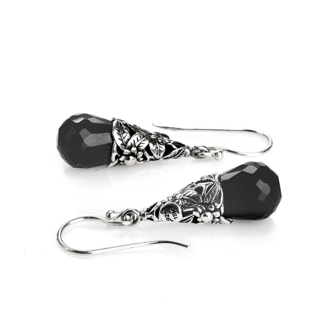 15.00 Cts Black Spinel Dangle Earring in Two Tone 925 Silver