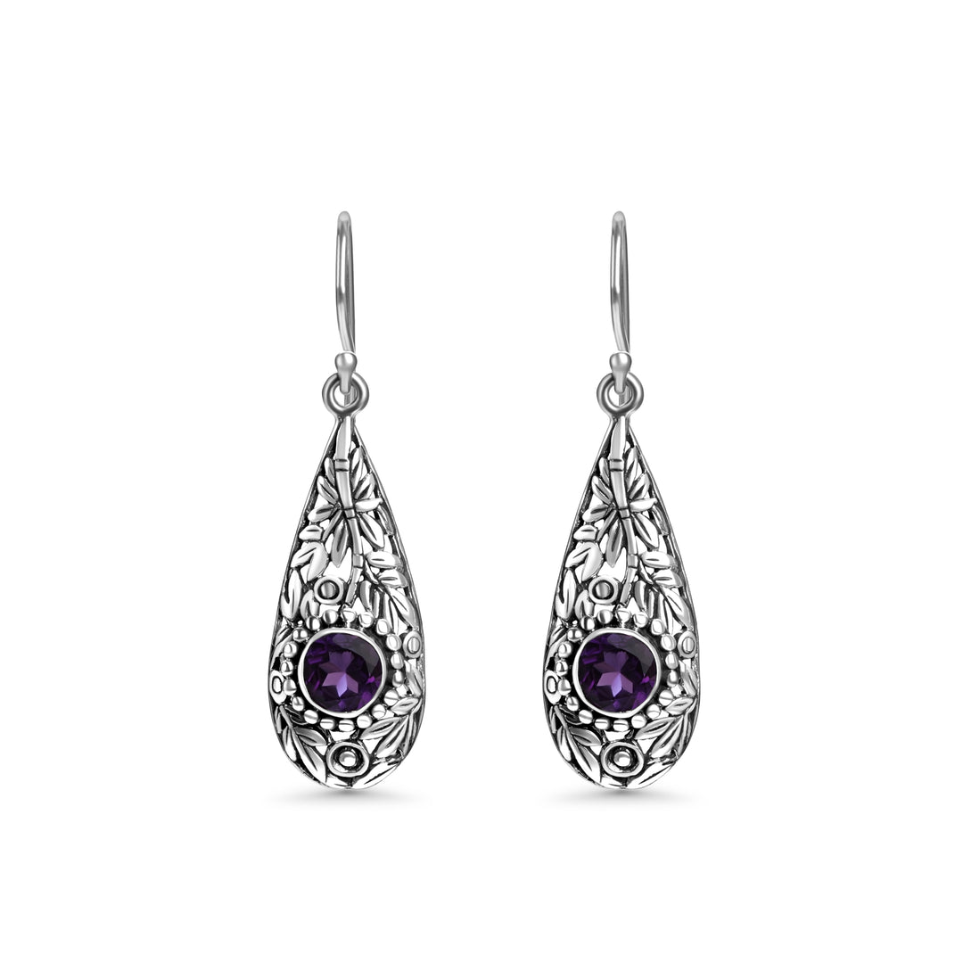 2.60 Cts Amethyst Dangle Earring in Oxidized 925 Silver