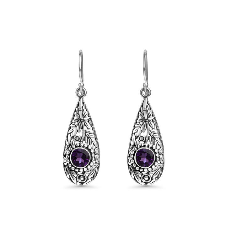 2.60 Cts Amethyst Dangle Earring in Oxidized 925 Silver