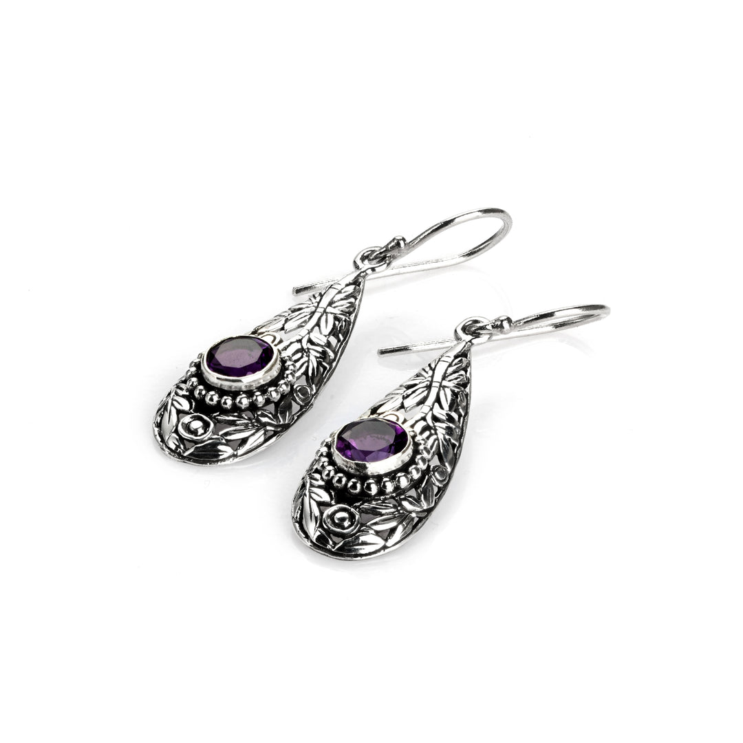 2.60 Cts Amethyst Dangle Earring in Oxidized 925 Silver