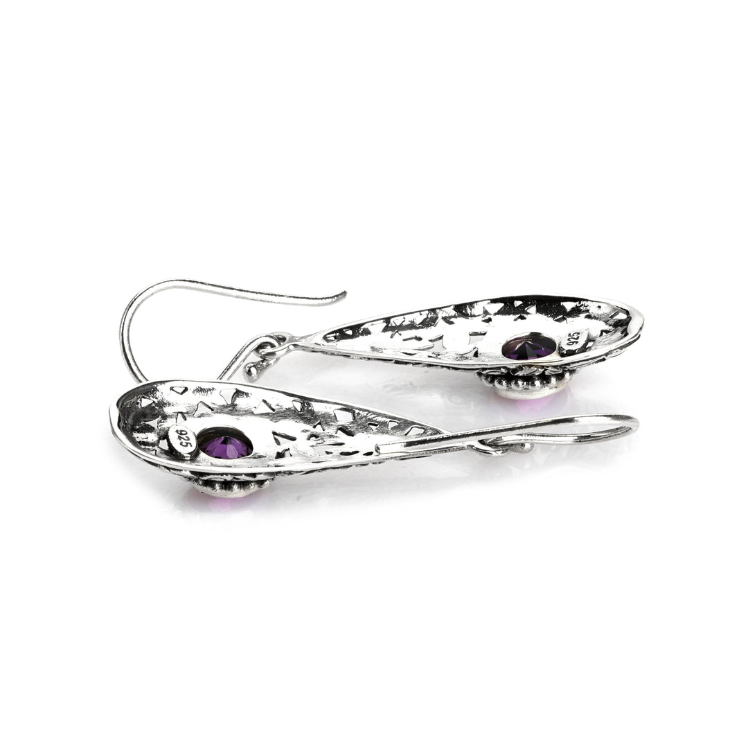 2.60 Cts Amethyst Dangle Earring in Oxidized 925 Silver