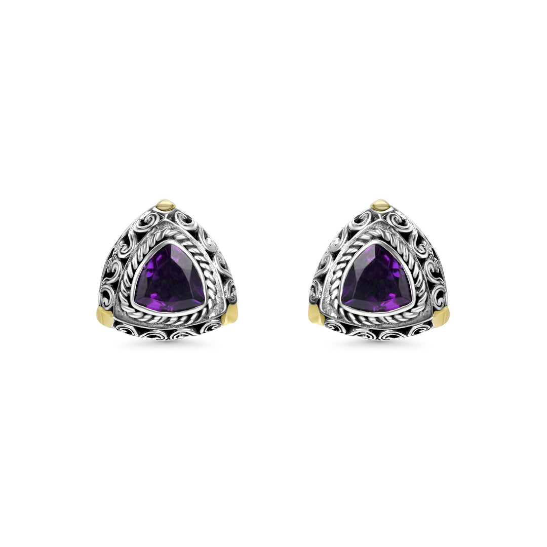 2.40 Cts Amethyst Stud Earring in Two Tone 925 Silver