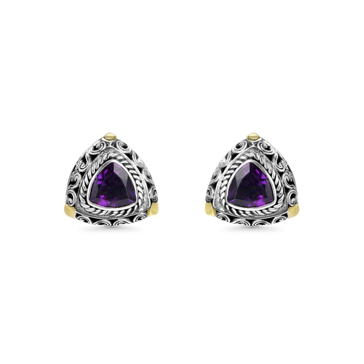 2.40 Cts Amethyst Stud Earring in Two Tone 925 Silver