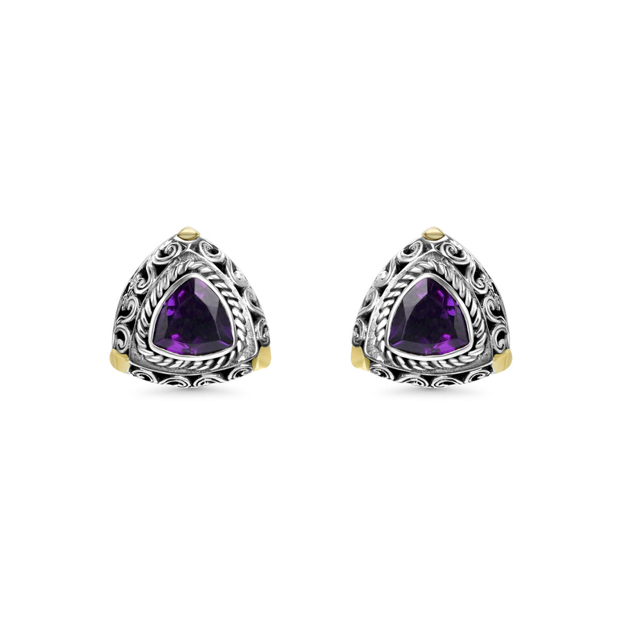 2.40 Cts Amethyst Stud Earring in Two Tone 925 Silver