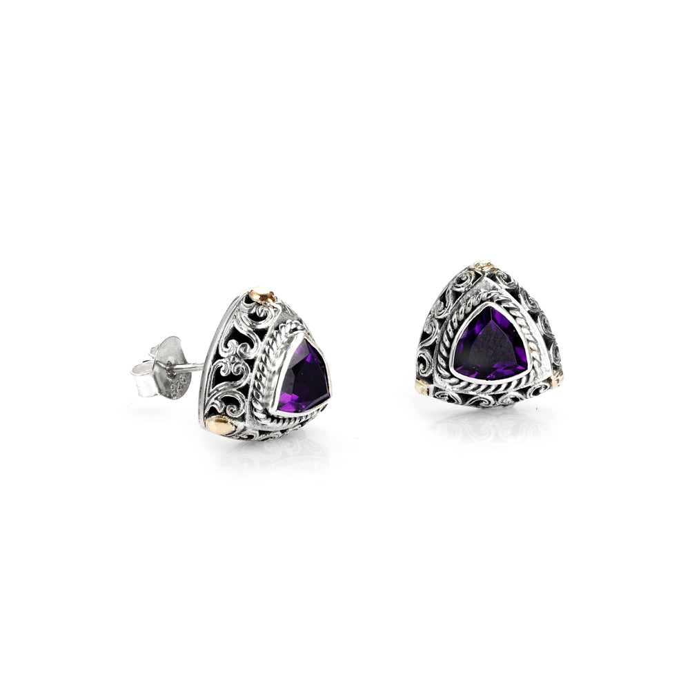 2.40 Cts Amethyst Stud Earring in Two Tone 925 Silver