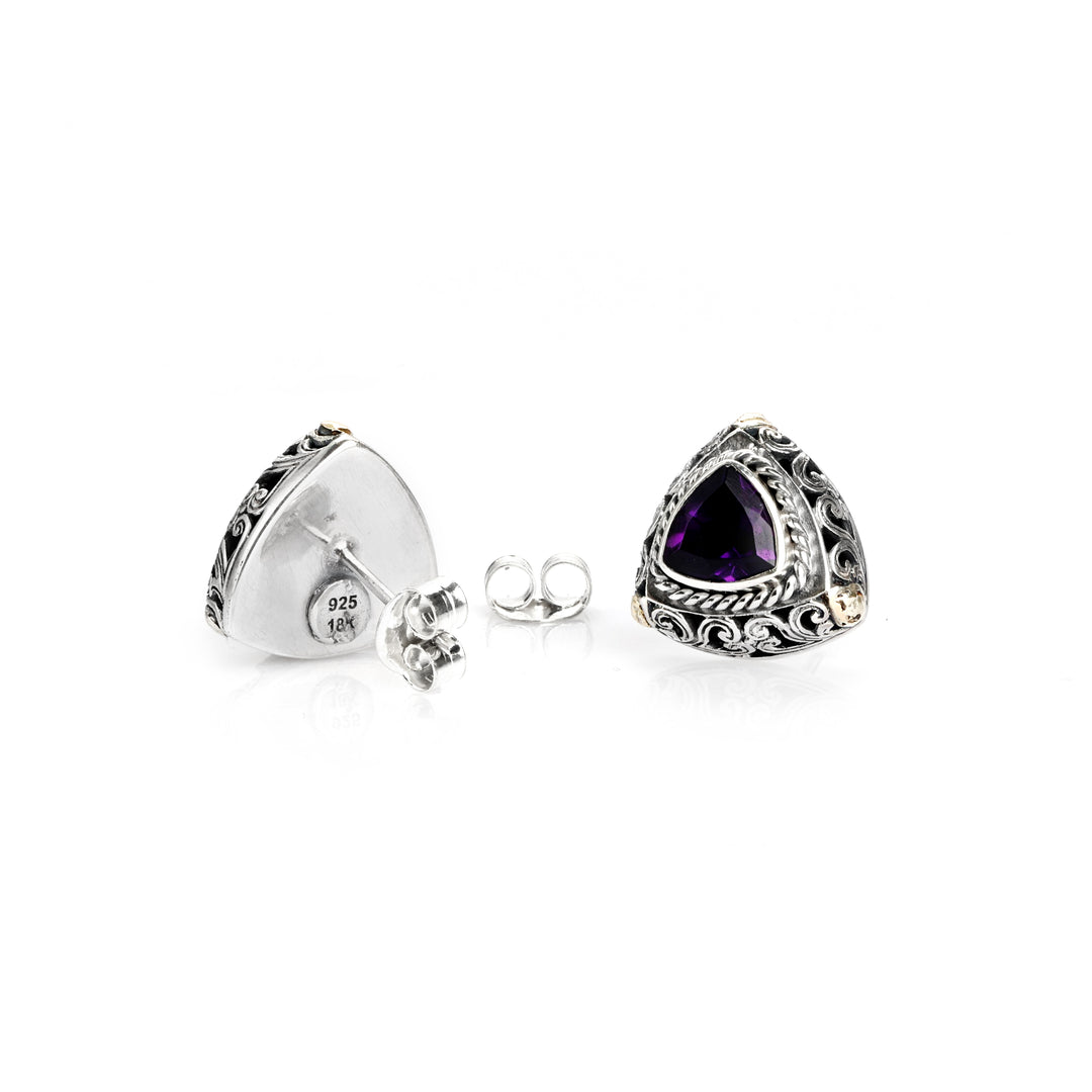 2.40 Cts Amethyst Stud Earring in Two Tone 925 Silver