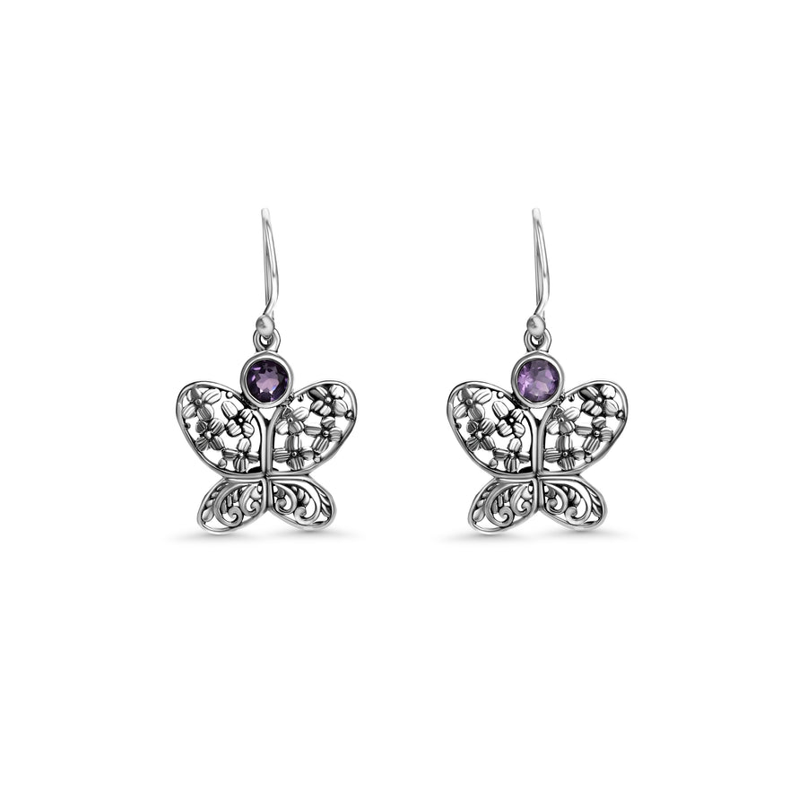 1.20 Cts Amethyst Butterfly Earring in Oxidized 925 Silver