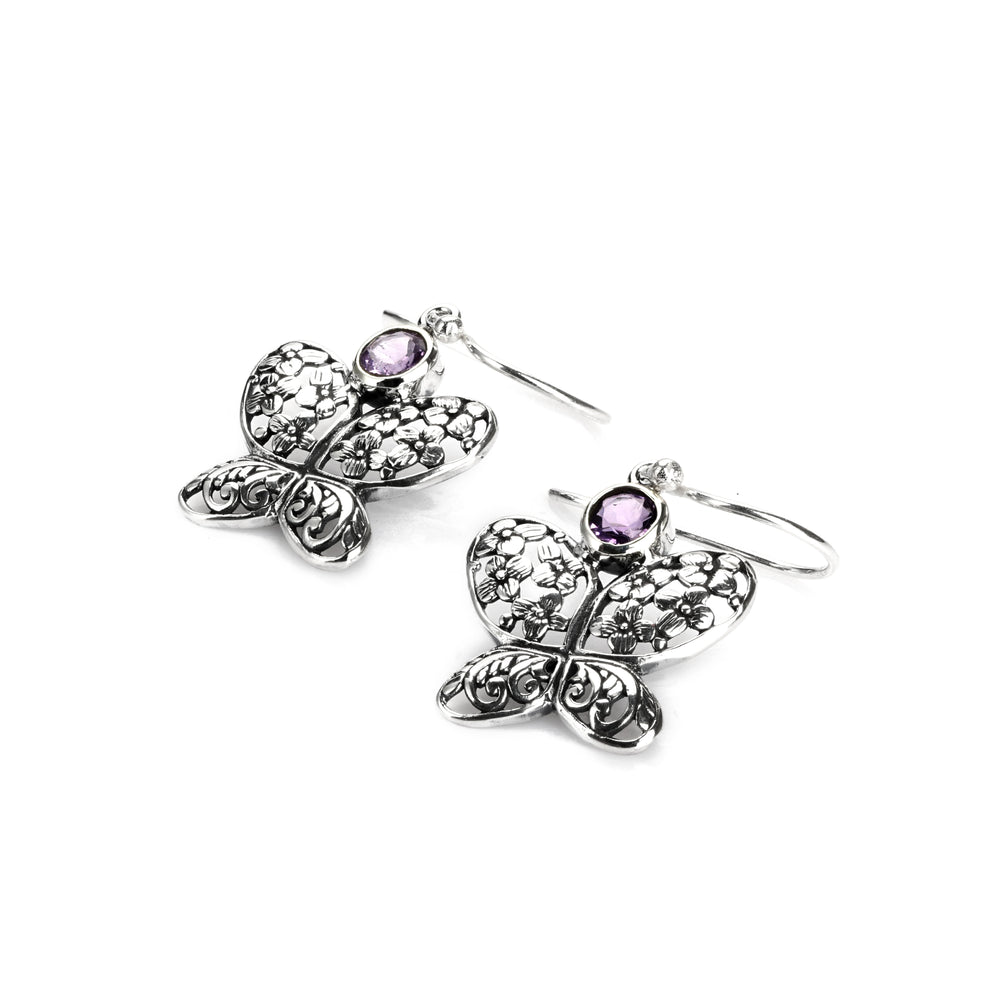 1.20 Cts Amethyst Butterfly Earring in Oxidized 925 Silver