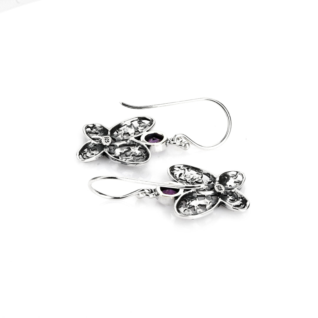 1.20 Cts Amethyst Butterfly Earring in Oxidized 925 Silver