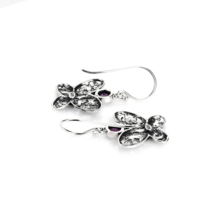 1.20 Cts Amethyst Butterfly Earring in Oxidized 925 Silver