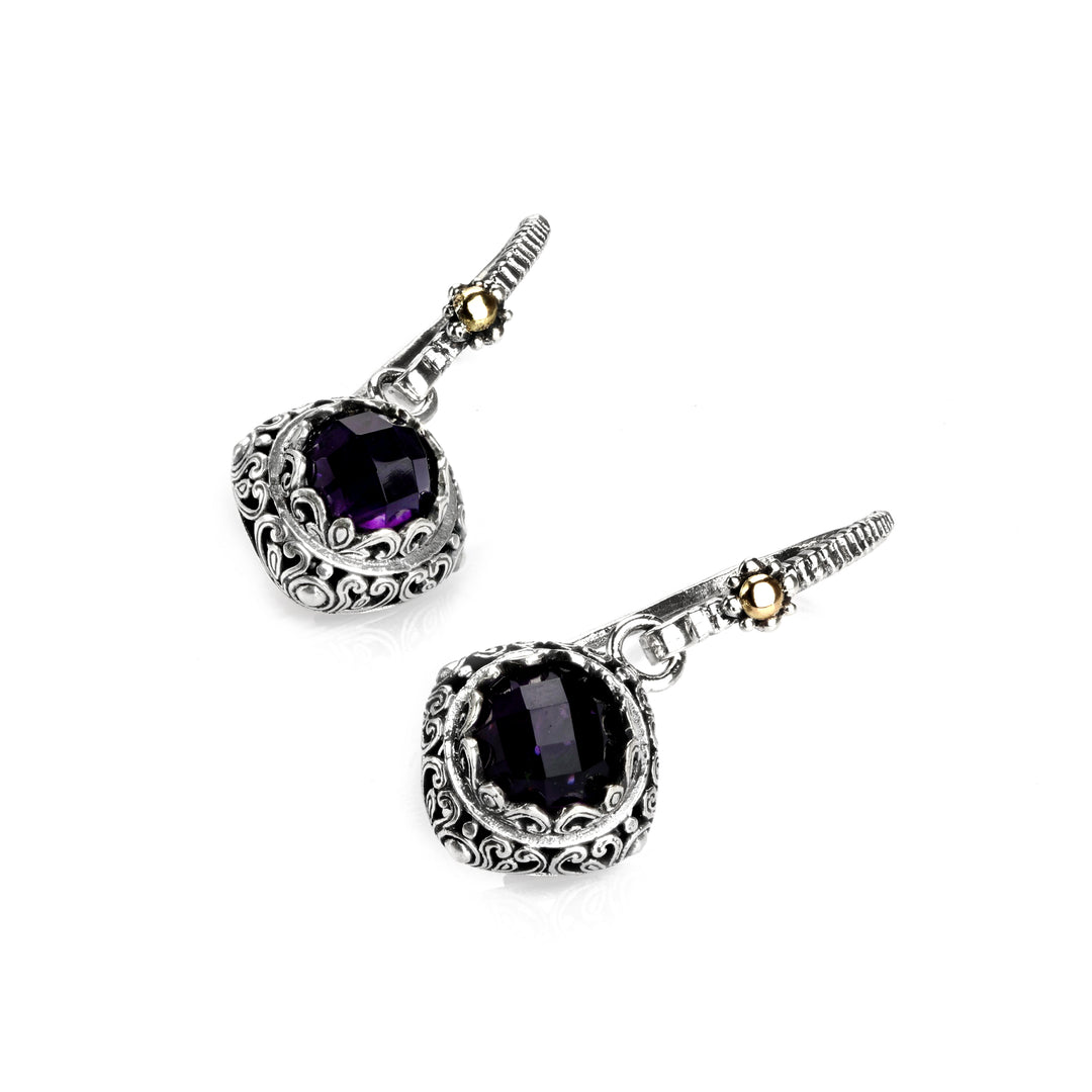 5.00 Cts Amethyst Drop Earring in Two Tone 925 Silver