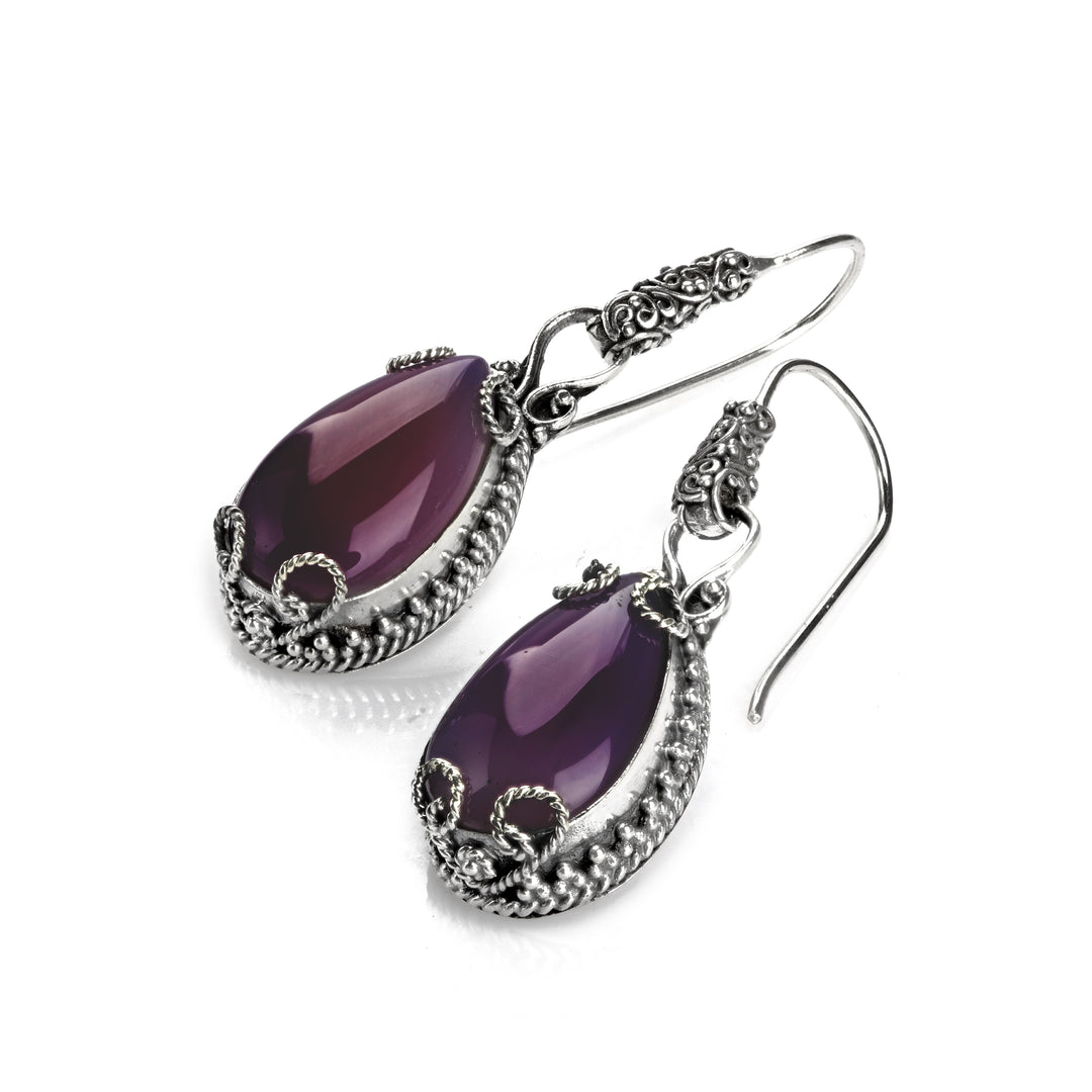 20.00 Cts Amethyst Dangle Earring in Oxidized 925 Silver